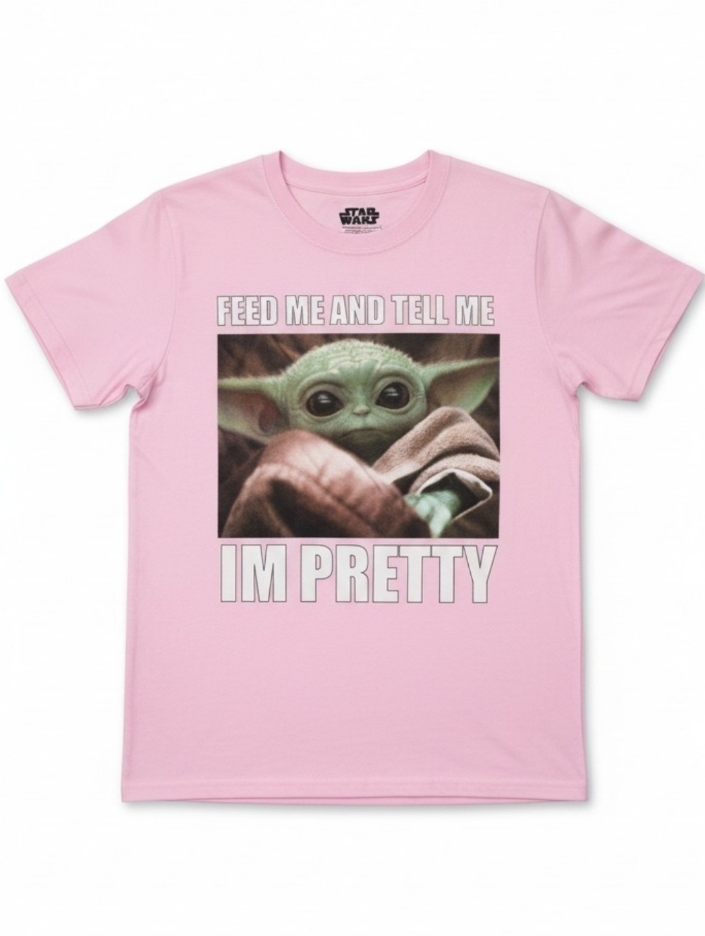 Star Wars Pink Baby Yoda Graphic Tee - 'Feed Me and Tell Me I'm Pretty'